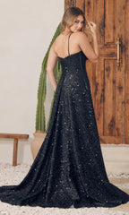 Long Black Sequin Prom Dress with Corset A1241