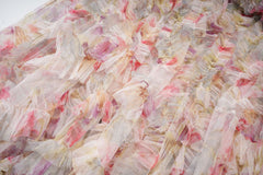 V-neck Tea Length Floral Printed Tulle Ruffled Prom Dresses