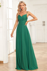 A Line Spaghetti Straps Dark Green Long Bridesmaid Dress