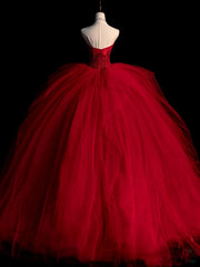 Burgundy tulle beads long prom dress, burgundy tulle formal party dress