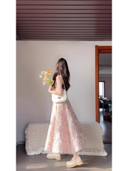 Chic A Line Spaghetti Straps Pink Satin Ankle length Prom Dresses Birthday Outfits SD513