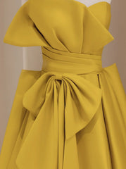 Yellow satin long prom dress, yellow evening dress