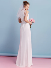 Wedding Dresses Jewel Neck Floor Length Chiffon Lace Regular Straps Floral Lace with Lace Sash  Ribbon