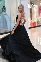 A Line Black Lace Prom Dress 2024 Long Gothic Wedding Dresses