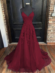 A Line Blue Lace Prom Dresses 2024 Cheap V Neck Formal Dresses