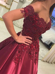A Line 2024 Burgundy Lace Prom Dress Off the Shoulder Long Formal Dress
