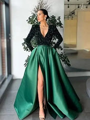 A Line 2024 Sequin Royal Blue Prom Dresses Long Sleeve Winter Formal Dress