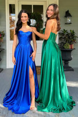 Pleated Strapless Corset Sage Green Satin Prom Dress