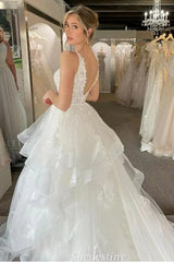 Beach Tulle Pluning V-Neck A-Line Layered Ivory Wedding Dress