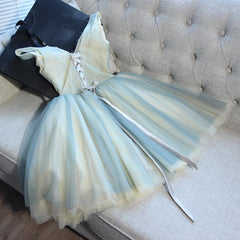 A Line V Neck Short Blue Floral Prom Dresses, Short Floral Blue Graduation Homecoming Dresses
