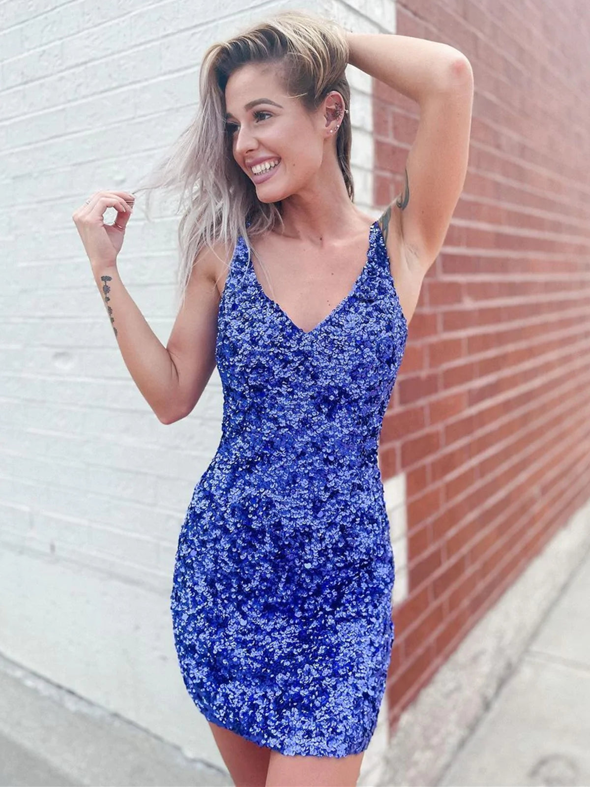 A Line V Neck Short Blue Prom Dresses, Short Blue Formal Homecoming Dresses