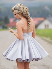 A Line V Neck Short Gray Lace Prom Dresses, Short Grey Lace Formal Graduation Dresses