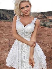 A Line Short White Lace Prom Dresses, Short White Lace Formal Homecoming Dresses