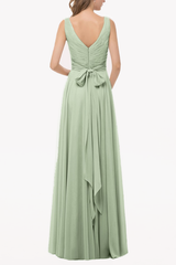 V-Neck Elegant Chiffon Long Bridesmaid Dress