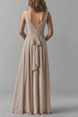 V-Neck Elegant Chiffon Long Bridesmaid Dress