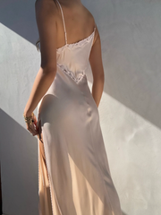 Sexy Spandex Satin Party Dresses Wedding Guest Dress with Slit