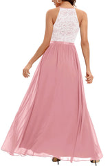 Burgundy A Line Halter Long Bridesmaid Dress with Lace