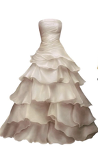 Pretty Strapless A Line Ruffle Long Prom Dress White Layered Wedding Dress  S183