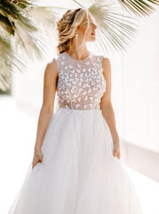 A-Line Crew Floor-Length Simple Wedding Dress with Appliques TN159