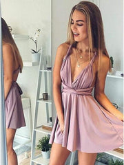 A-Line Deep V-Neck Sexy Homecoming Dresses,Short Summer Prom Dresses  HD0078