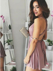 A-Line Deep V-Neck Sexy Homecoming Dresses,Short Summer Prom Dresses  HD0078