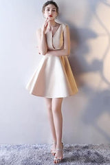A-Line Deep V-Neck Straps Short Sleeveless Khaki Homecoming Dress TR0190
