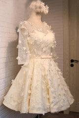 A-Line Half Sleeves Tulle Homecoming Dress With Appliques  TR0204