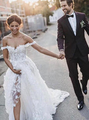 A-Line Off-the-Shoulder Boho Wedding Dress with Appliques TN126