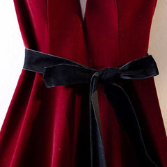 A Line V Neck Backless Burgundy Tea Length Prom Dresses, Tea Length Burgundy Backless Formal Graduation Evening Dresses