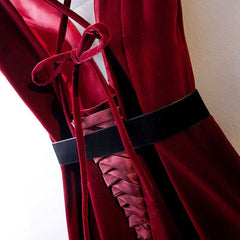 A Line V Neck Backless Burgundy Tea Length Prom Dresses, Tea Length Burgundy Backless Formal Graduation Evening Dresses