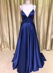 A Line V Neck Green/Blue Backless Long Prom Dresses, V Neck Backless Green/Blue Formal Graduation Evening Dresses