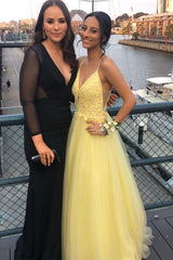 Yellow Prom Dresses Low Cut 2022, Evening Dress, Formal Dress, Dance Dresses, Graduation School Party Gown