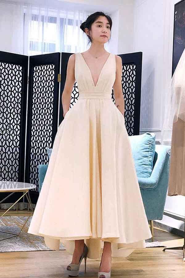 A-line High Low V Neck Short Prom Dress Homecoming Dress HD0063
