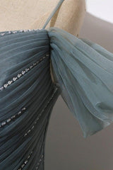 A-line Off the Shoulder Grey Tulle Prom Dress Evening Dress TP1066