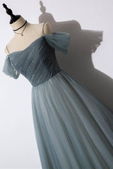 A-line Off the Shoulder Grey Tulle Prom Dress Evening Dress TP1066