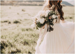 A-line Scoop Lace Wedding Dress Long Sleeve Rustic Wedding Dresses TN254