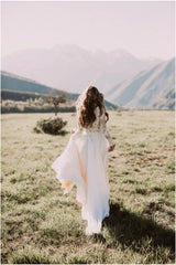 A-line Scoop Lace Wedding Dress Long Sleeve Rustic Wedding Dresses TN254