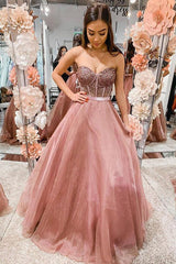 A-line Sleeveless Sweetheart Prom Dress Organza Dress With Beading TP1078