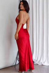 Absolutely stunning satin backless silhouette hanging neck style tight corset with zipper on the side Prom Dresses
