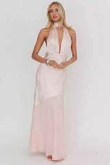 Absolutely stunning satin ultra long deep V-neck, backless, invisible side zipper Prom Dresses