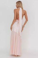 Absolutely stunning satin ultra long deep V-neck, backless, invisible side zipper Prom Dresses