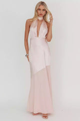 Absolutely stunning satin ultra long deep V-neck, backless, invisible side zipper Prom Dresses