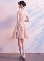 Adorable High Neckline Lace Short Party Dress Formal Dress, Lace Short Prom Dress
