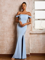 Off-the-shoulder Sheath/Column Floor Length Dresses With Slit Sky Blue