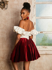 Sweetheart Short Dress with Detachable Sleeves Burgundy