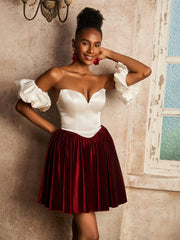Sweetheart Short Dress with Detachable Sleeves Burgundy