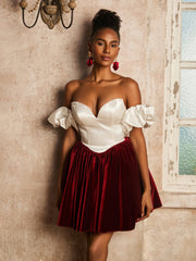 Sweetheart Short Dress with Detachable Sleeves Burgundy