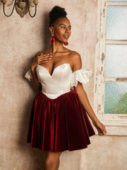Sweetheart Short Dress with Detachable Sleeves Burgundy