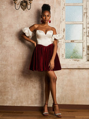 Sweetheart Short Dress with Detachable Sleeves Burgundy