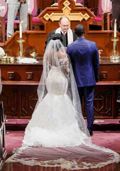 African Lace Wedding Dresses with Sleeves Long Mermaid Bridal Gown